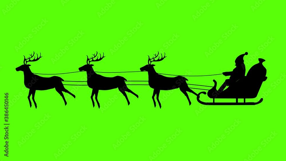 silhouette of Santa Claus pulled by reindeer, green screen animation, seamless loop silhouette of Santa Claus pulled by reindeer, green screen animation, seamless loop