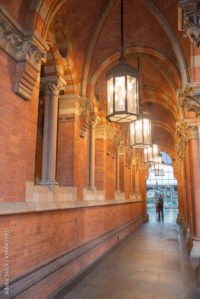 Portrait View of a Red Brick Corridor from the St Pancras railway station