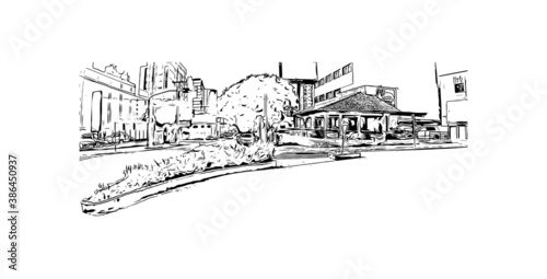 Building view with landmark of Blumenau is a city in southern Brazil. Hand drawn sketch illustration in vector.