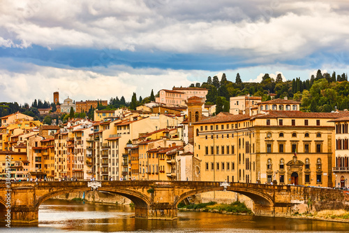 Florence , Italy - August 5 , 2020 : Florence Cityscape skyline with Arno river landmark of Tuscany Italy