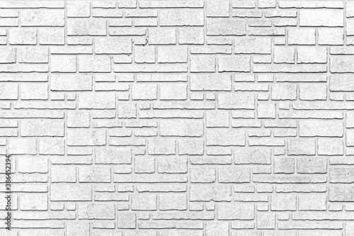 Block pattern of white stone cladding wall tile texture and seamless background