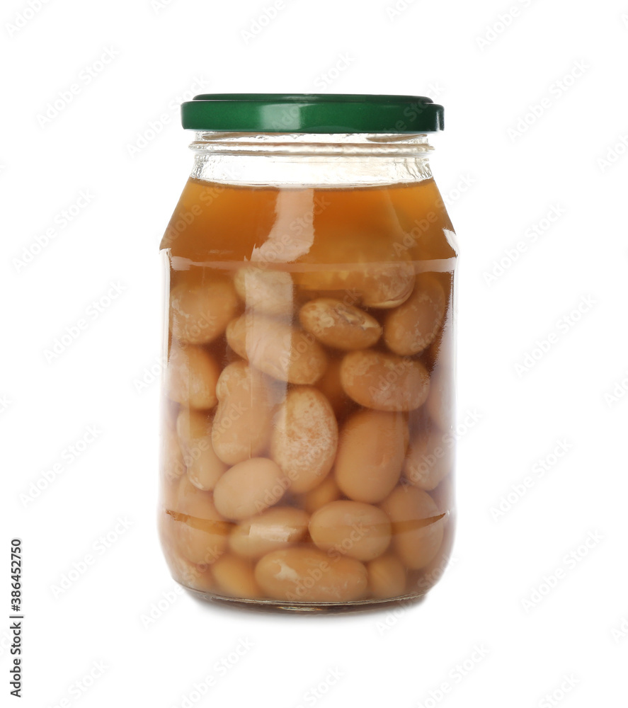 Glass jar with pickled beans isolated on white Glass jar with pickled beans isolated on white