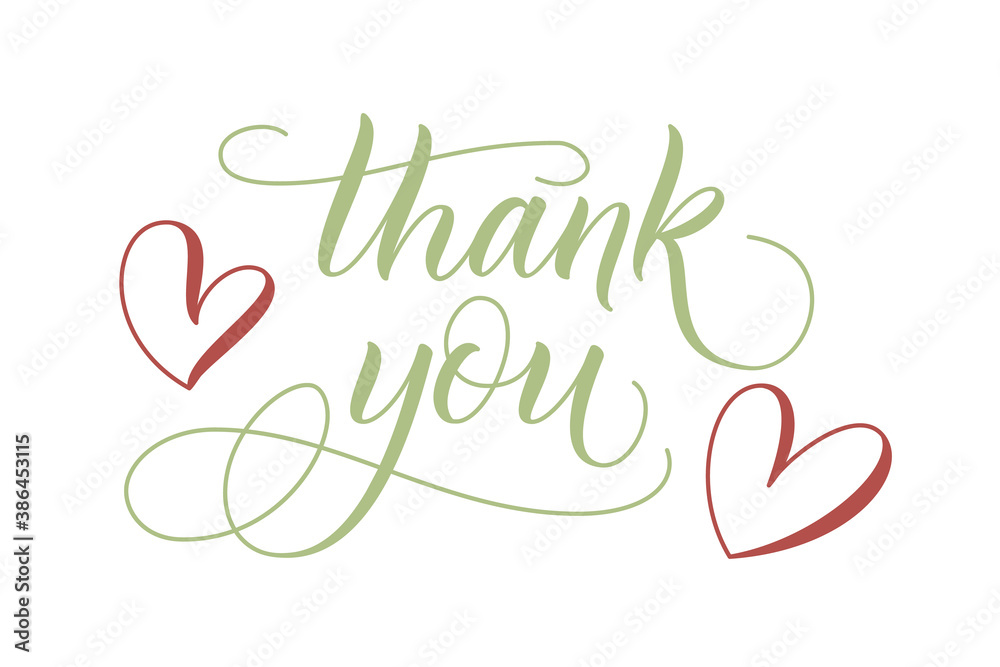 Handwritten brush calligraphy Thank you with hearts isolated on white. Vector illustration. Handwritten brush calligraphy Thank you with hearts isolated on white. Vector illustration.