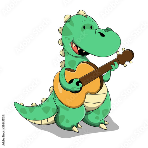 funny dinosaurs cartoon characters singing while playing a guitars, best for mascot for children music school, or t-shirt design for children