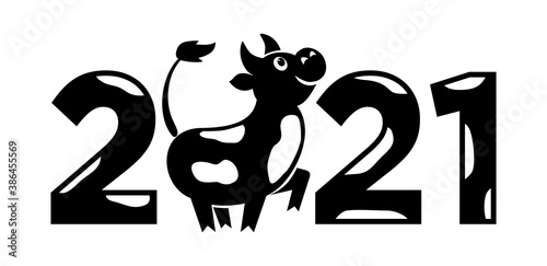 2021 year Logo design. Chinese new year of ox. Metal ox horoscope sign. New year funny symbol. Flat vector Ox sign isolated on transparent  background