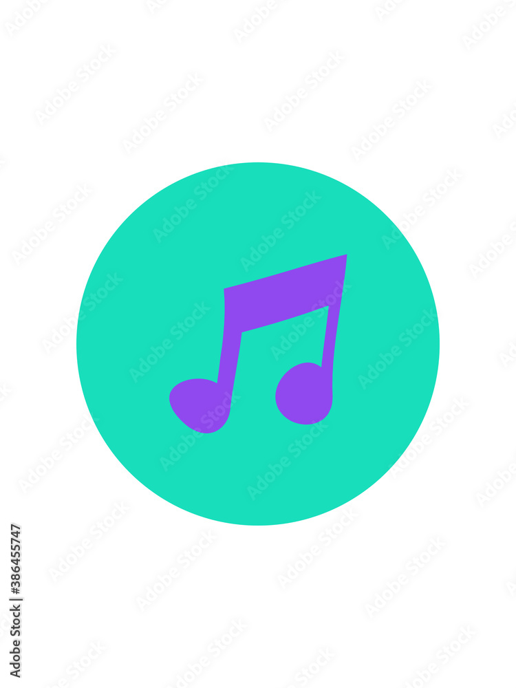 Music isolated icon. Musical note inside a circle. Violet and turquoise. 3D rendering Music isolated icon. Musical note inside a circle. Violet and turquoise. 3D rendering