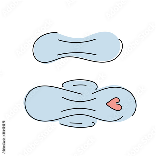 Hand-drawn vector illustration of feminine sanitary pads. Menstrual cycle. The background is white. Flat.