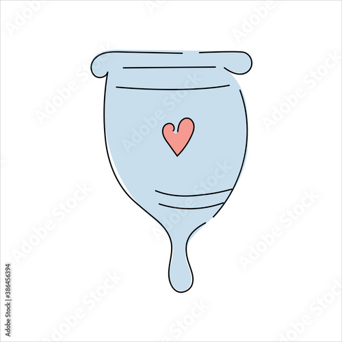Hand-drawn vector illustration of a menstrual cup. Female cycle. Hygiene. Women's health and protection. Fertility. Flat.