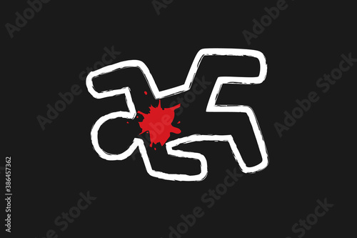 Body outline crime scene illustration. Clipart image.