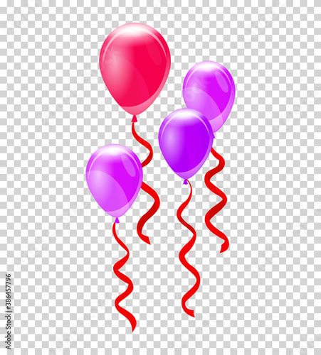 Helium balloons. Bunch or group of colorful helium balloons isolated on transparent background. Party realistic flying balloon set. Vector cololor design element