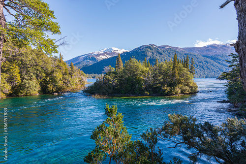 Stunning view of Menendez's  lake during spring season in Los Alerces National Park, Patagonia, Argentina