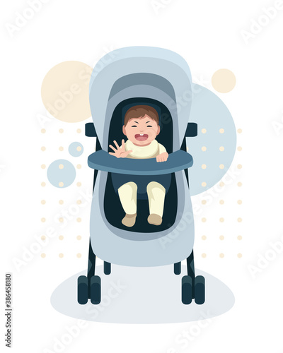 Happy face baby on stroller