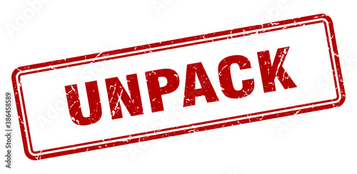 unpack stamp. square grunge sign on white background