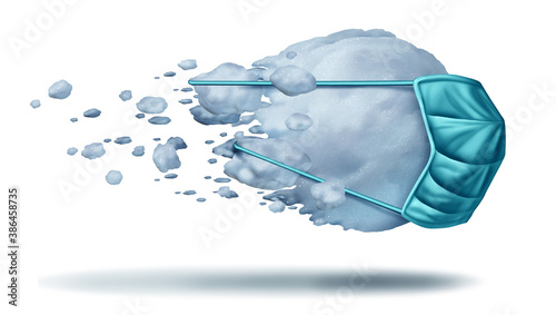 Winter health care as a snow ball wearing a face mask concept as a cold snowball symbol for healthcare and disease prevention as medical equipment preventing a sickness