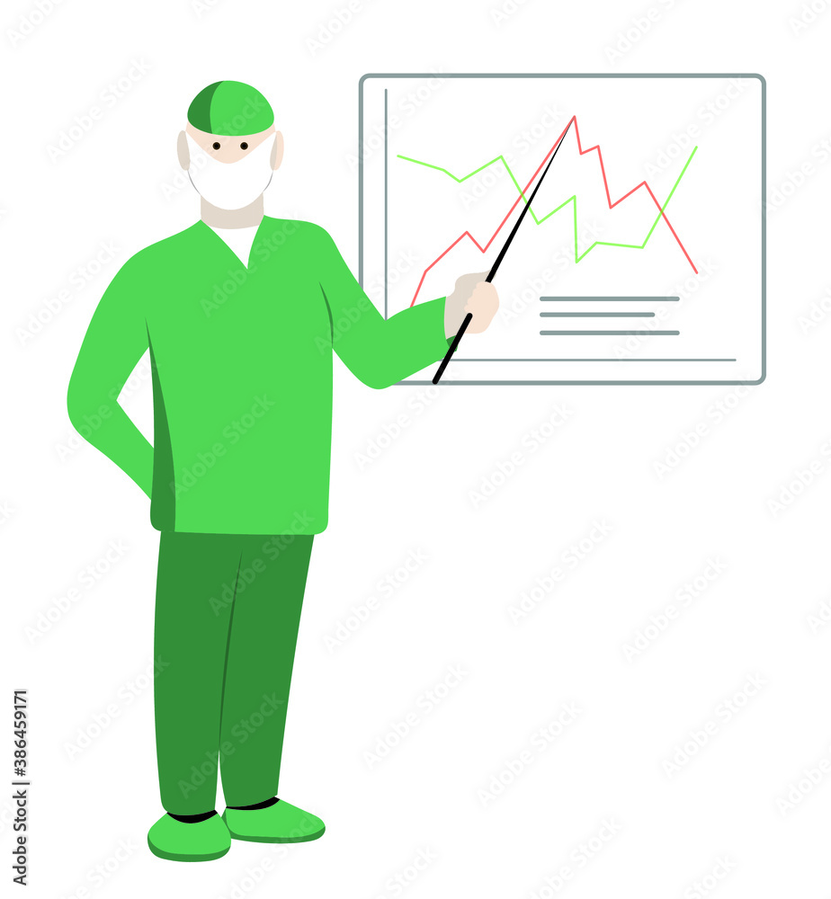Doctor with pointer in his hand shows graph. Doctor with pointer in his hand shows graph.