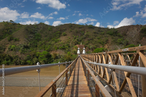 Fototapeta Naklejka Na Ścianę i Meble -  Santa Fe de Antioquia / Colombia - January 21, 2018. Puente de Occidente (Western Bridge) in Santa Fe de Antioquia, Colombia