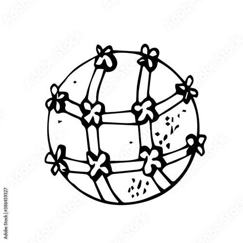 Drawing of an orange decorated with dry cloves. icon of oranges decorated for Christmas. Sketch in the style of doodles.