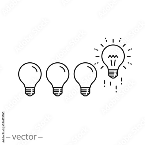 lightbulb icon, concept education or invention, understand purpose, leader insight, inspiration creative idea, thin line symbol on white background - editable stroke vector illustration