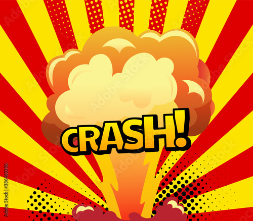 Comic poster wth cartoon explosion frame. Boom comic banner design. Hand drawn vector illustration. Colorful funny banner in comics book and pop art style