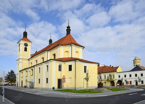 The town of Chrast - Church of the Holy Trinity and main square. Chrast is a town in the Pardubice Region of the Czech Republic. photo