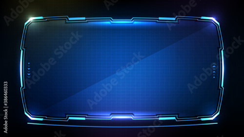 abstract futuristic background of blue glowing technology sci fi frame hud ui