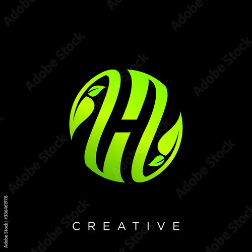 h leaf logo design vector icon symbol luxury 