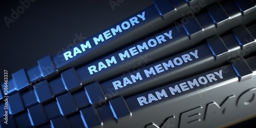 Four generic RAM memory modules. Close up.