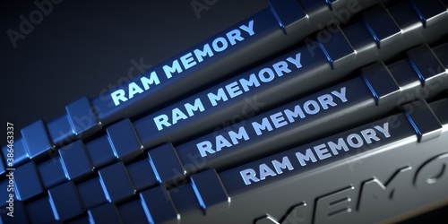 Four generic RAM memory modules. Close up. photo