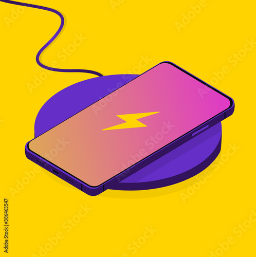 Wireless charging of smartphone concept, vector illustration, copy space