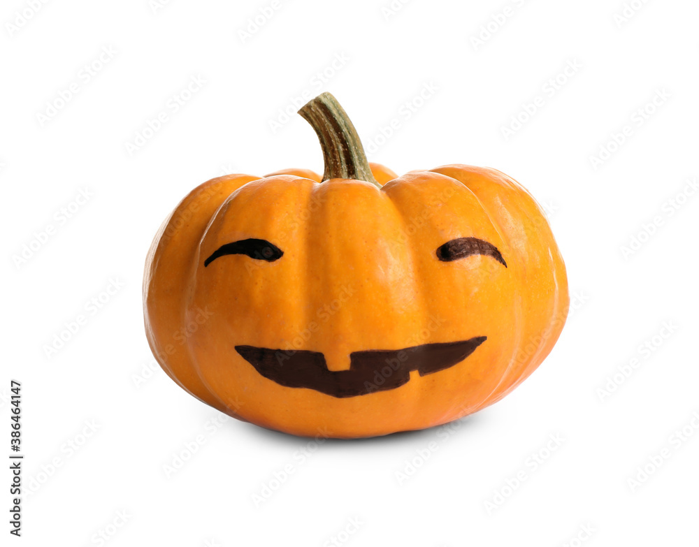 Halloween pumpkin with cute drawn face isolated on white Halloween pumpkin with cute drawn face isolated on white
