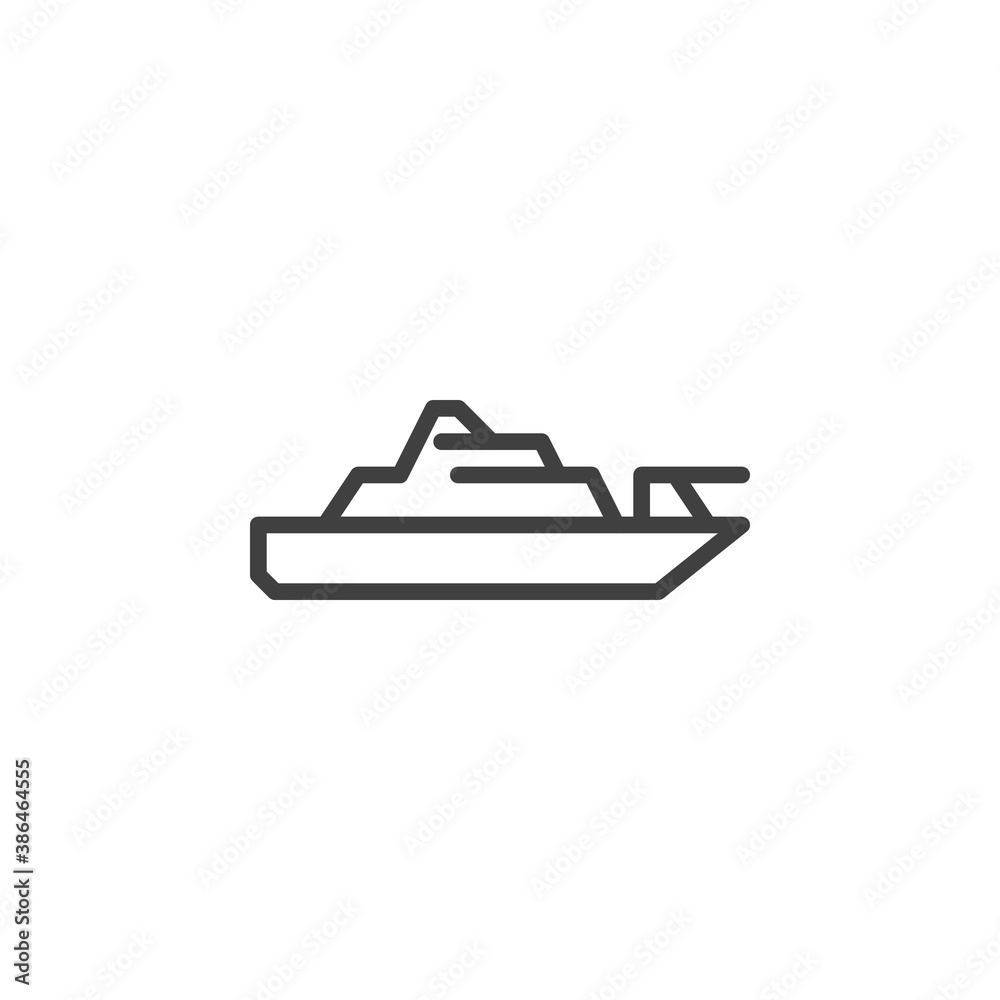 Battleship line icon. linear style sign for mobile concept and web design. Military boat outline vector icon. Symbol, logo illustration. Vector graphics