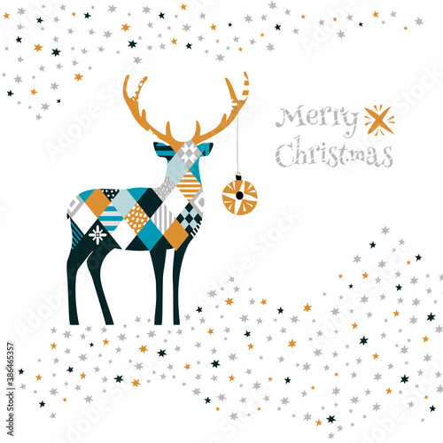 Merry Christmas  Card with deer. Ideal for xmas card or elegant holiday party invitation