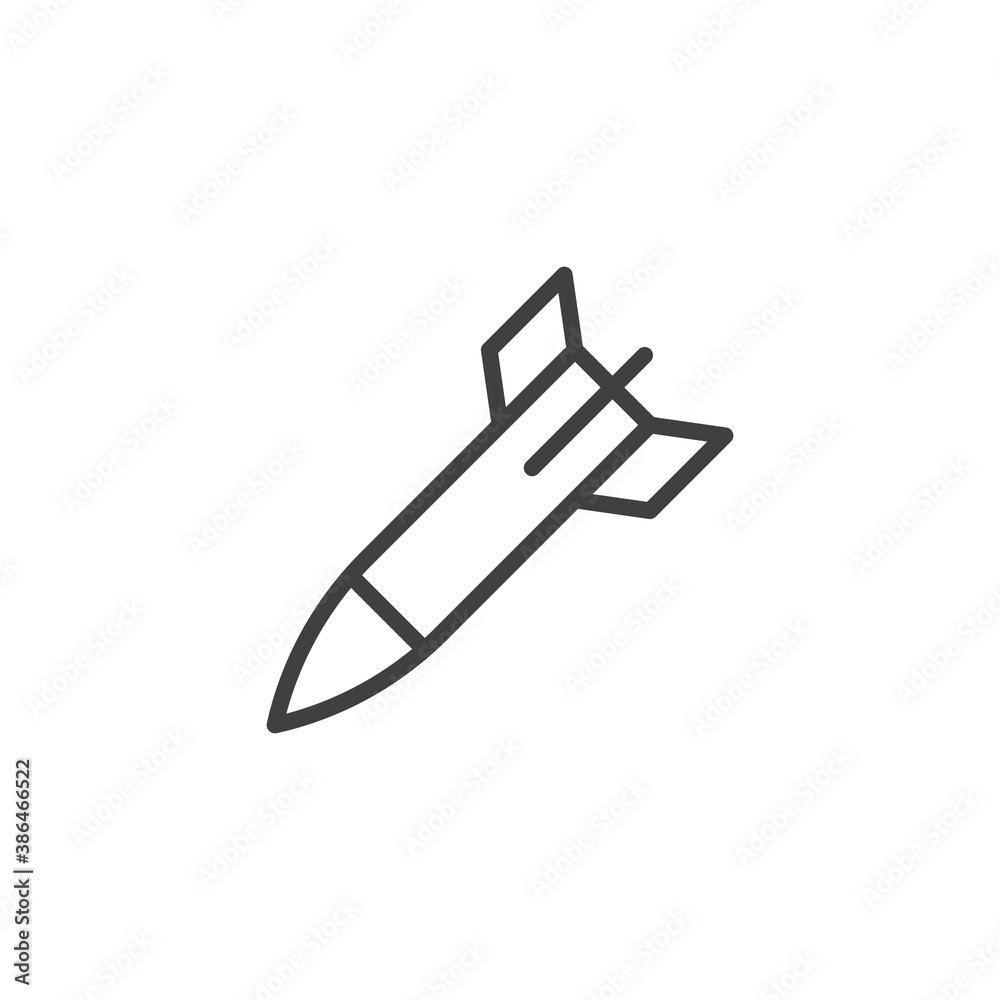 Aerial bomb line icon. linear style sign for mobile concept and web design. Rocket bomb outline vector icon. Symbol, logo illustration. Vector graphics Aerial bomb line icon. linear style sign for mobile concept and web design. Rocket bomb outline vector icon. Symbol, logo illustration. Vector graphics
