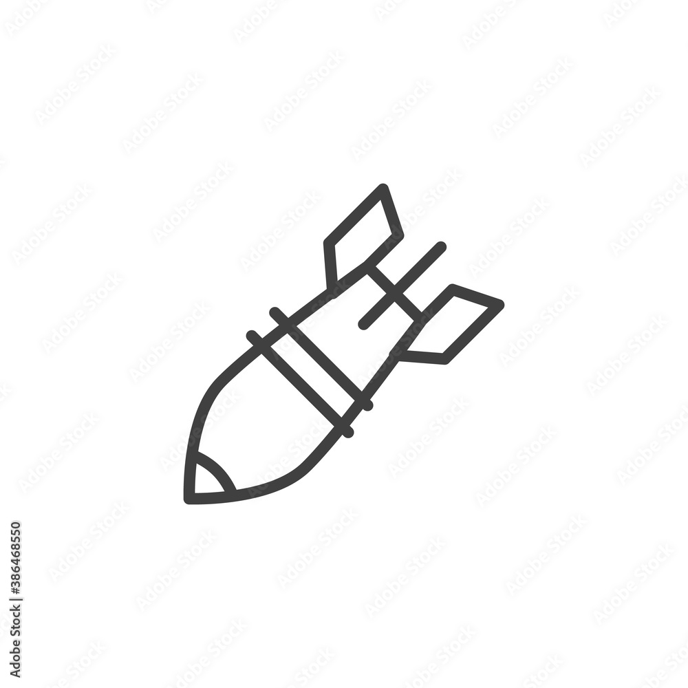 Aerial bomb line icon. linear style sign for mobile concept and web design. Rocket bomb outline vector icon. Symbol, logo illustration. Vector graphics