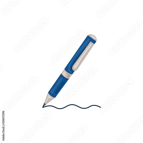 The blue pen draws a wavy line.