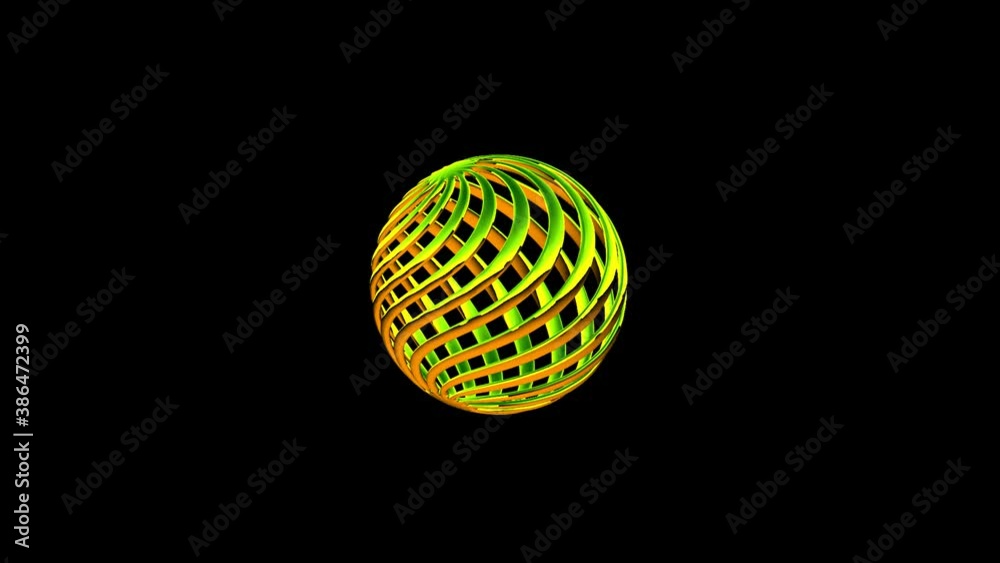 Animated spherical object with spiral construction with few rotations in space during time sequence. Animated spherical object with spiral construction with few rotations in space during time sequence.