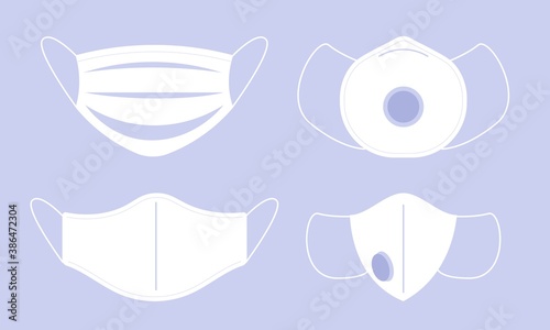 Face medical mask. Coronavirus surgical respiratory masks. Pandemic protection vector flat equipment.
