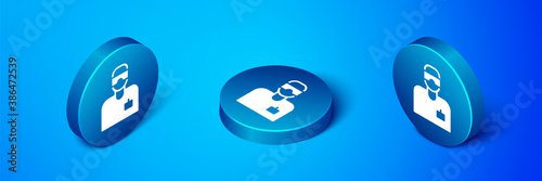 Isometric Laboratory assistant icon isolated on blue background. Blue circle button. Vector.