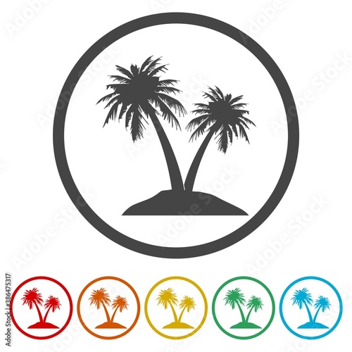 Palm islands ring icon, color set