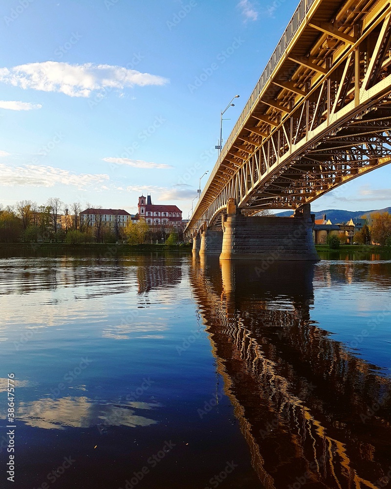 Steel bridge over the river Elbe in Litoměřice