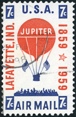 USA - 1959: shows Balloon and Crowd, Century of the carrying of mail by the balloon Jupiter from Lafayette to Crawfordsville, Ind, 1959 photo