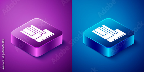 Isometric Baby food icon isolated on blue and purple background. Square button. Vector.