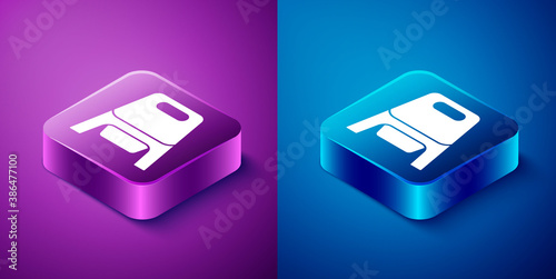 Isometric Baby potty icon isolated on blue and purple background. Chamber pot. Square button. Vector.