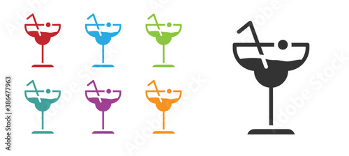 Black Cocktail and alcohol drink icon isolated on white background. Set icons colorful. Vector.