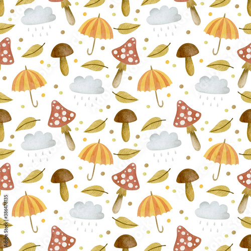 Watercolor autumn seamless pattern for thanksgiving, halloween. For the design of fabric, wrapping paper.