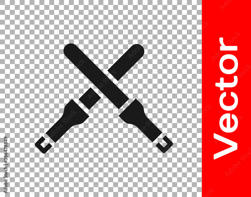 Black Marshalling wands for the aircraft icon isolated on transparent background. Marshaller communicated with pilot before and after flight. Vector. Black Marshalling wands for the aircraft icon isolated on transparent background. Marshaller communicated with pilot before and after flight. Vector.
