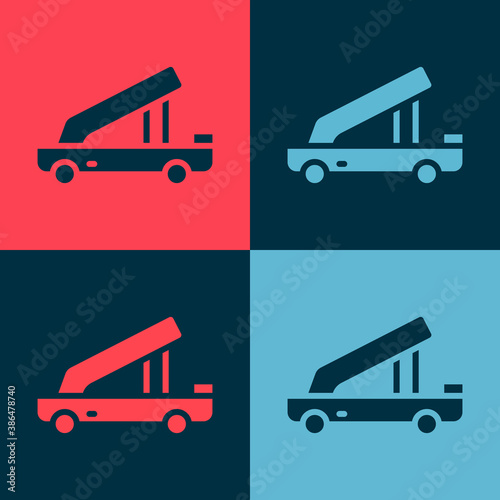 Pop art Passenger ladder for plane boarding icon isolated on color background. Airport stair travel. Vector.