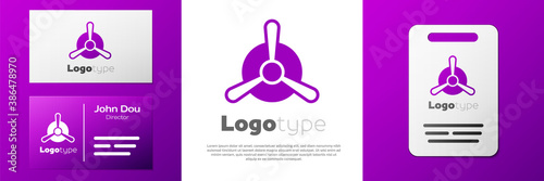 Logotype Plane propeller icon isolated on white background. Vintage aircraft propeller. Logo design template element. Vector.