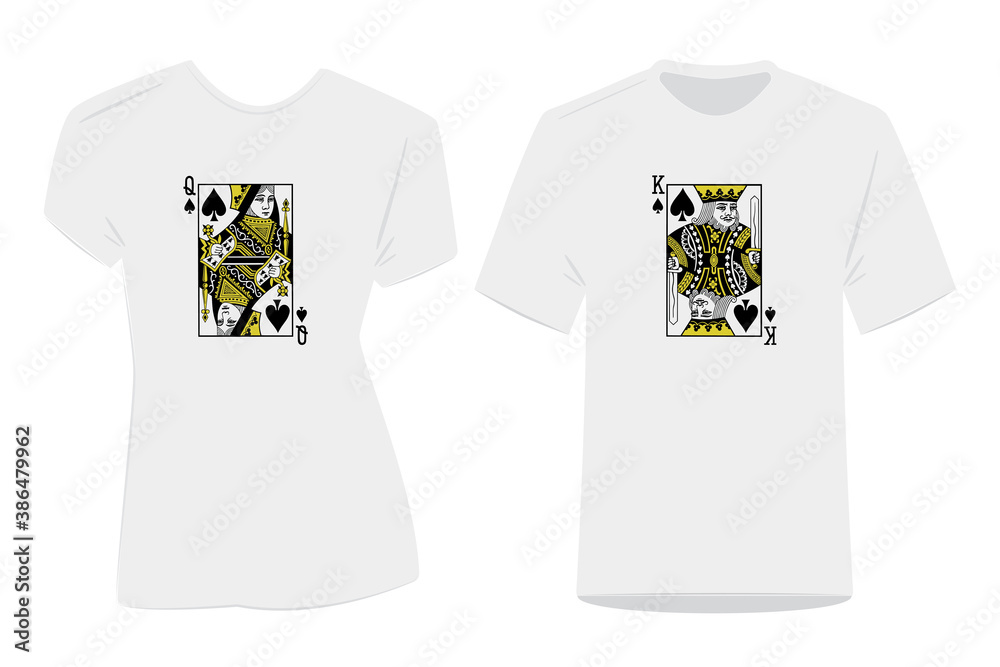 Couple T Shirt Design Vector He And She King And Queen Playing Cards Illustration King Of