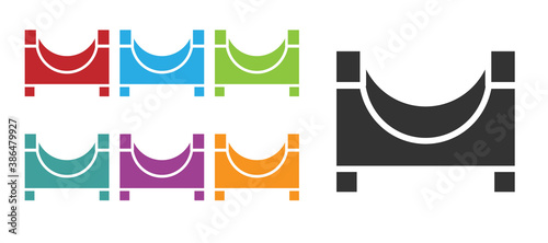 Black Skate park icon isolated on white background. Set of ramp, roller, stairs for a skatepark. Extreme sport. Set icons colorful. Vector.